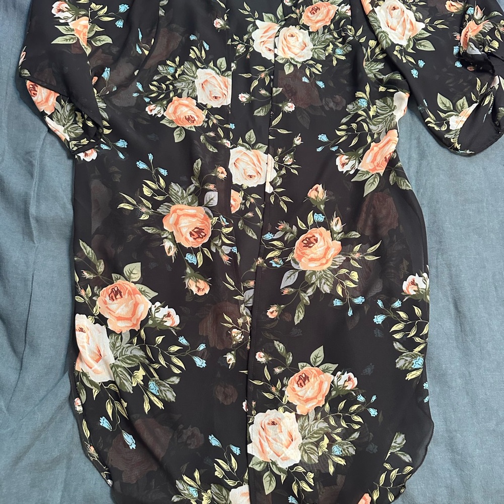Floral Black silk shawl top